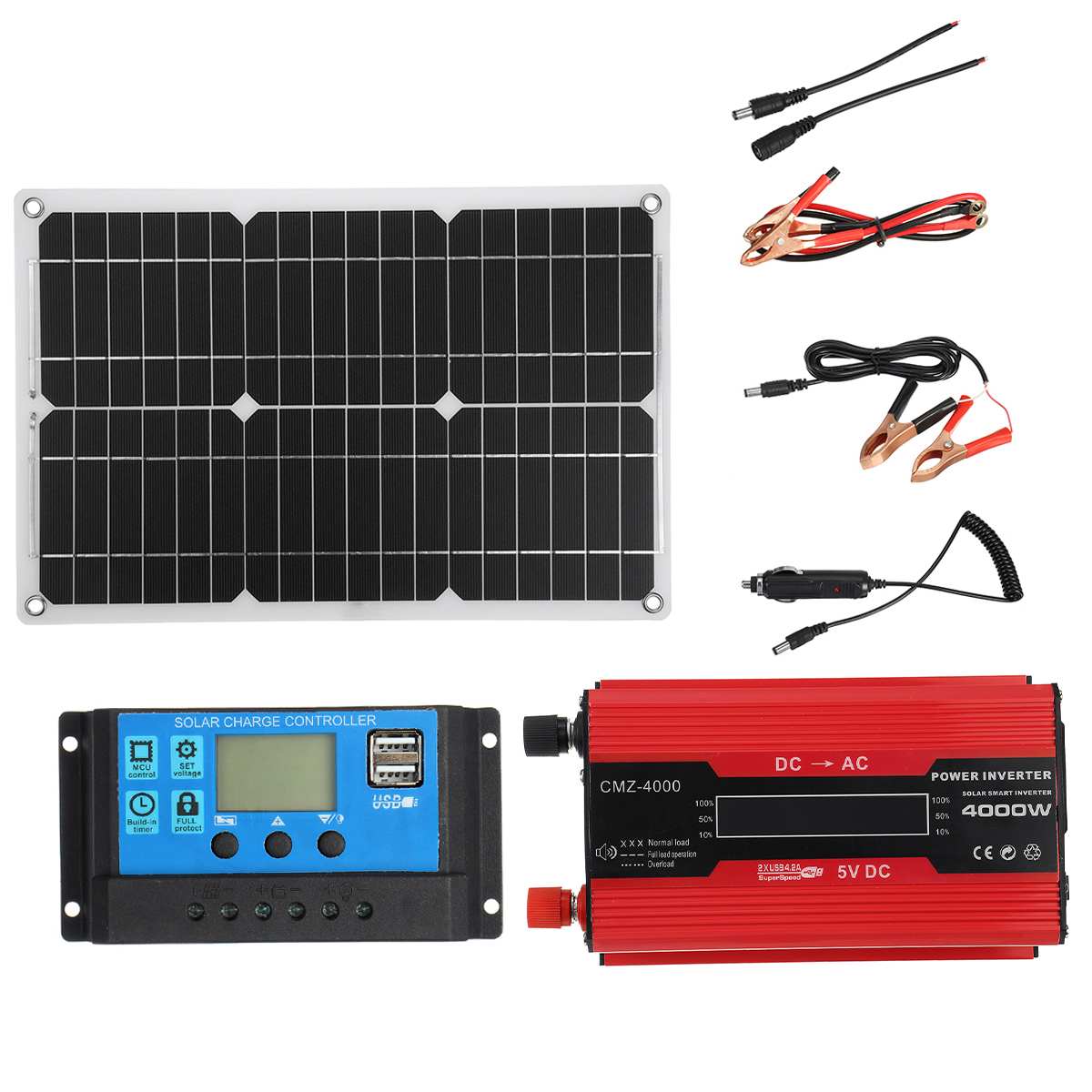 110V/220V Solar Power System 20W Solar Panel Battery Charger 4000W with Inverter Complete Kit Solar Controller 30A/40A/50A/60A