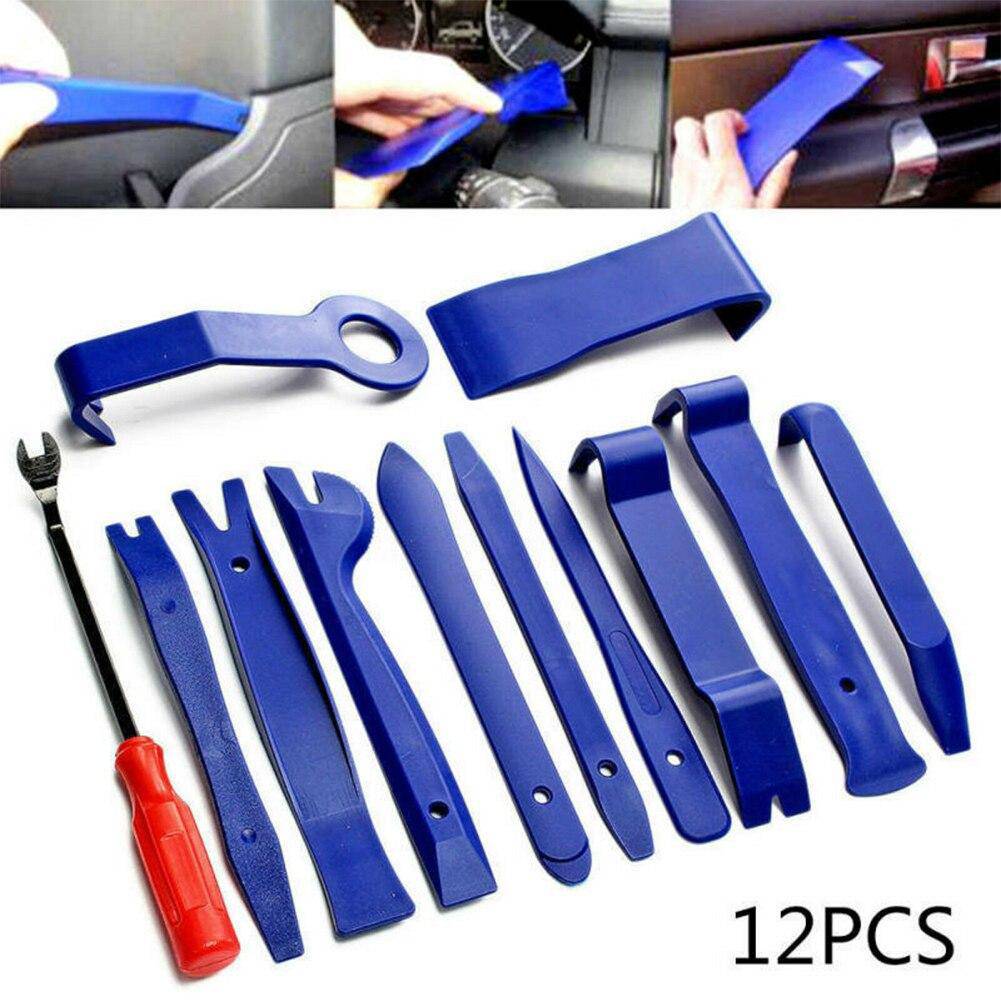 12 Pcs Car Audio Maintenance Kit Auto Trim Panel Remover Pry Bar Dash Radio Door Clip Tools Set