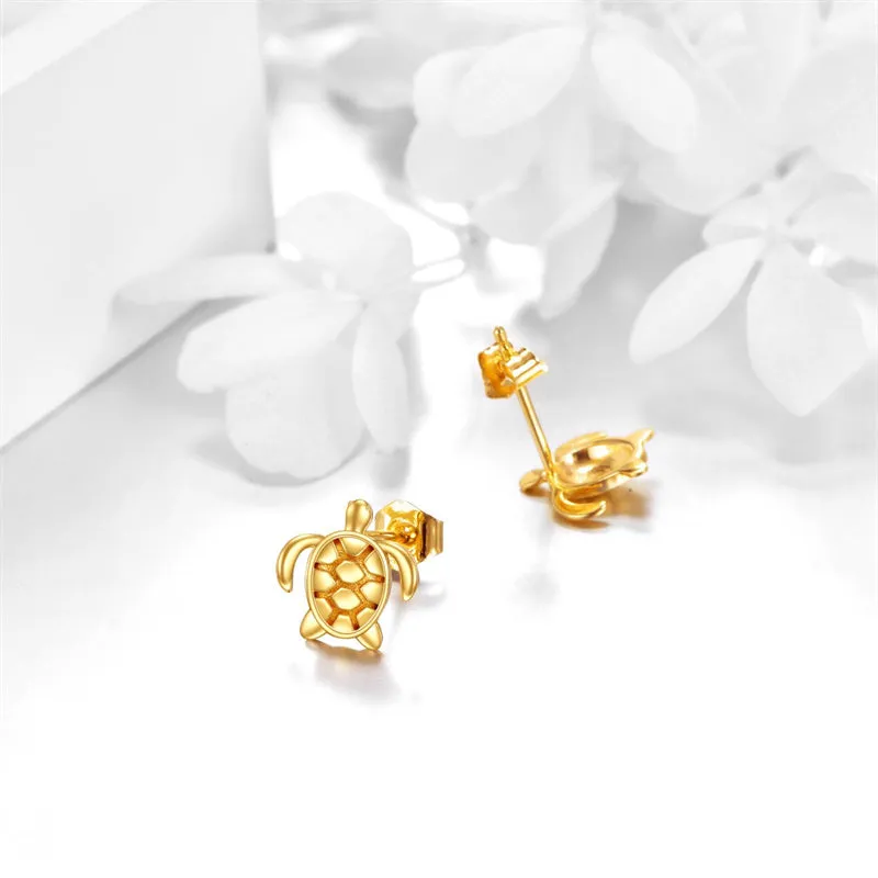 14k Gold Dainty Stud Earrings Turtle Earring for Girl