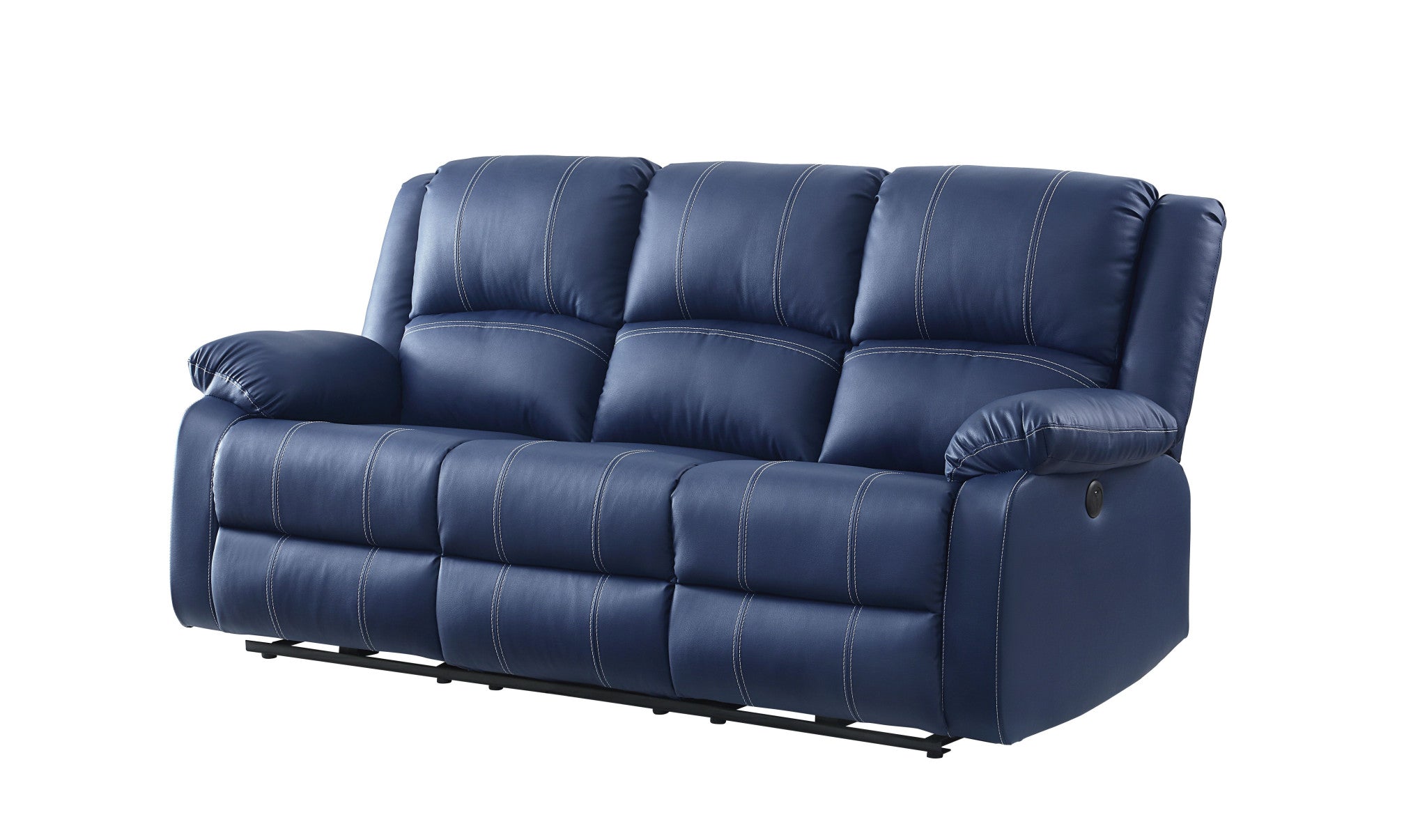 81 Blue And Black Faux Leather Reclining USB Sofa