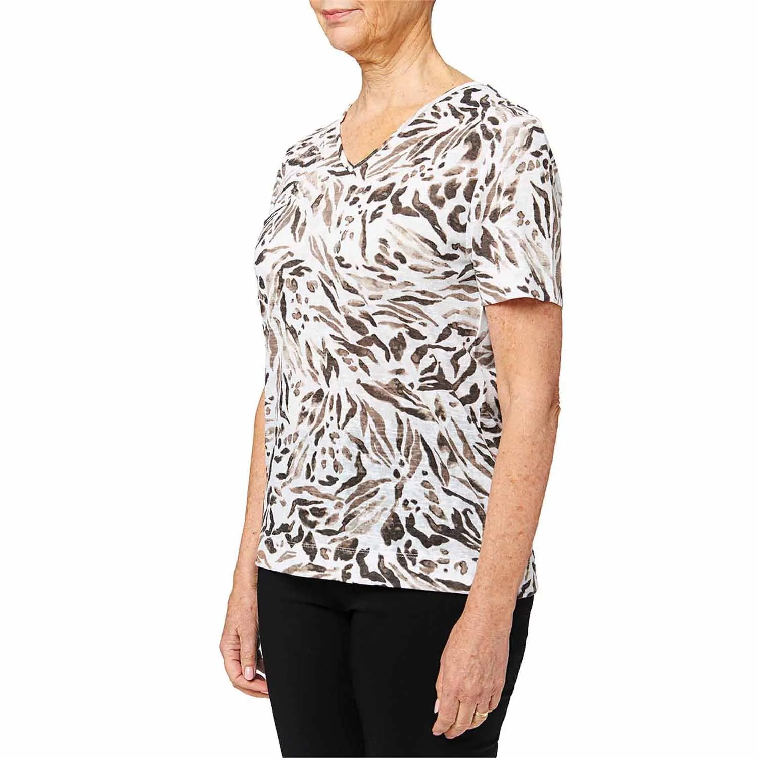 Animal Tribal Soft V-Neck Top - White