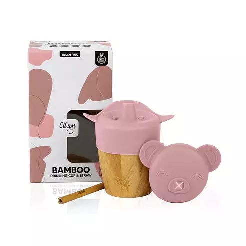 Bamboo Cup with lid and straw - Blush Pink