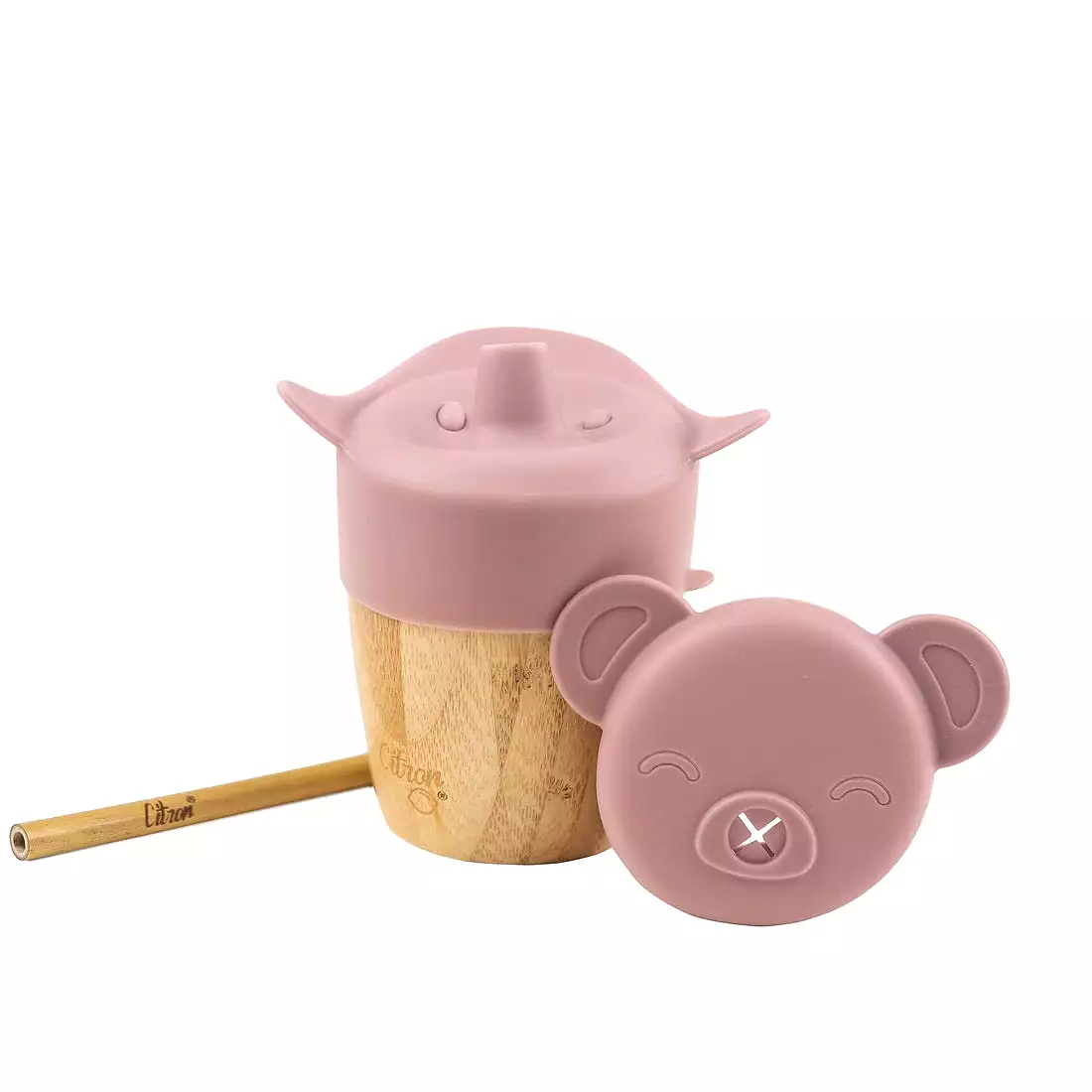 Bamboo Cup with lid and straw - Blush Pink