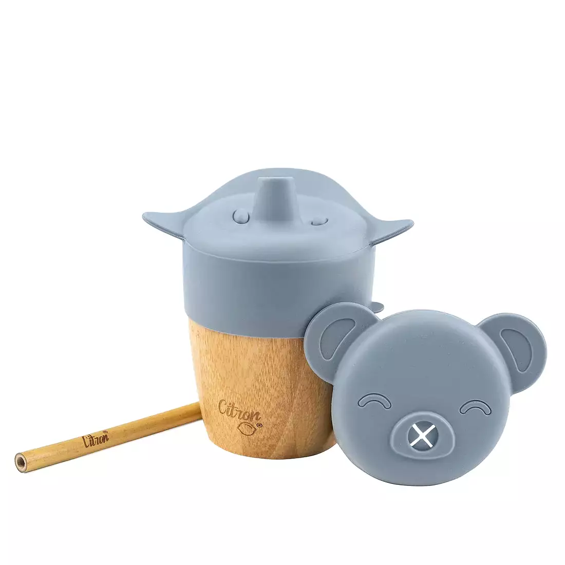 Bamboo Cup with lid and straw - Dusty Blue