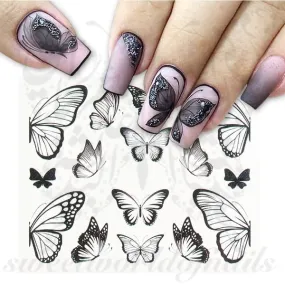 Black Butterfly Nail Art Water Decals