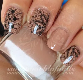 Black Lace Nail Art Water Decals Transfers