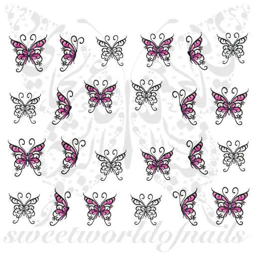 Butterfly Nail Art Pink and Black Butterflies Nail Water Decals