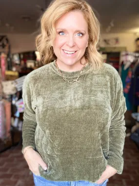 Cheri Cozy Chenille Sweatshirt-Olive