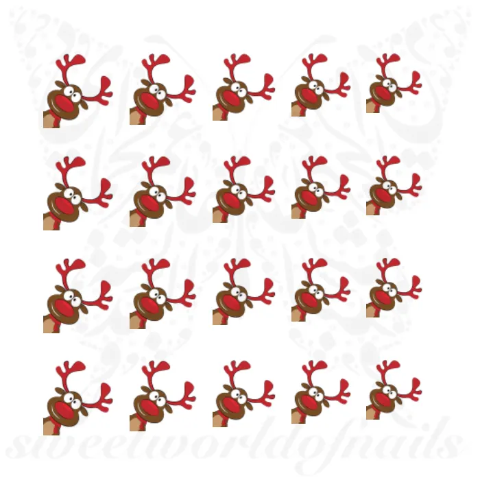 Christmas Nails Reindeer Red Nose Water Decals