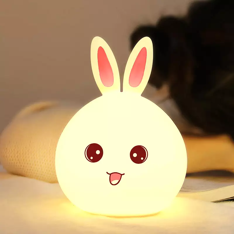 Cute Night Light Animal Rabbit Night lamps Touch Sensor Silicone LED Colorful Lights