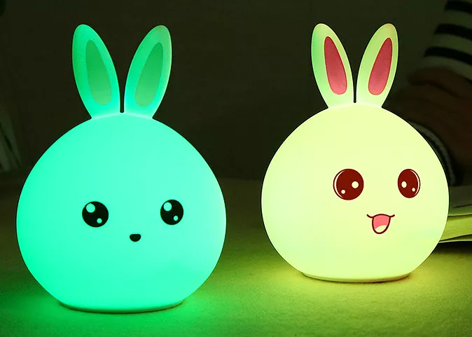 Cute Night Light Animal Rabbit Night lamps Touch Sensor Silicone LED Colorful Lights