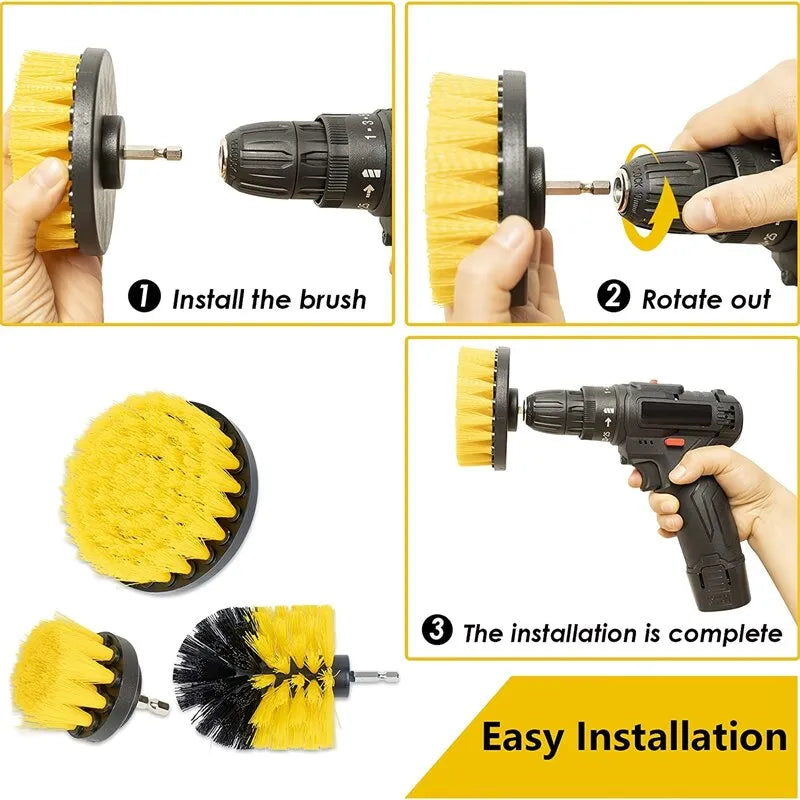 Drill-Powered Brush Set: 3-Piece Multi-Surface Cleaning Kit for Bathroom, Tub, Tile, and Carpet