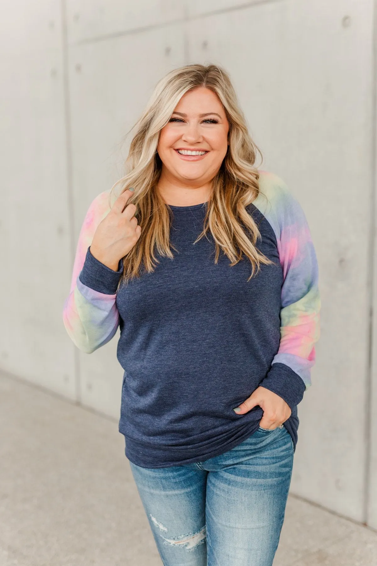 Feel The Sunshine Tie Dye Top- Navy & Multi-Color