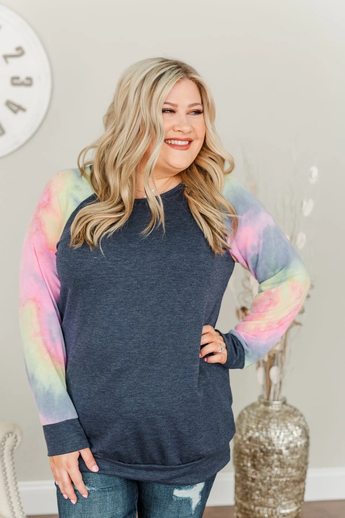 Feel The Sunshine Tie Dye Top- Navy & Multi-Color