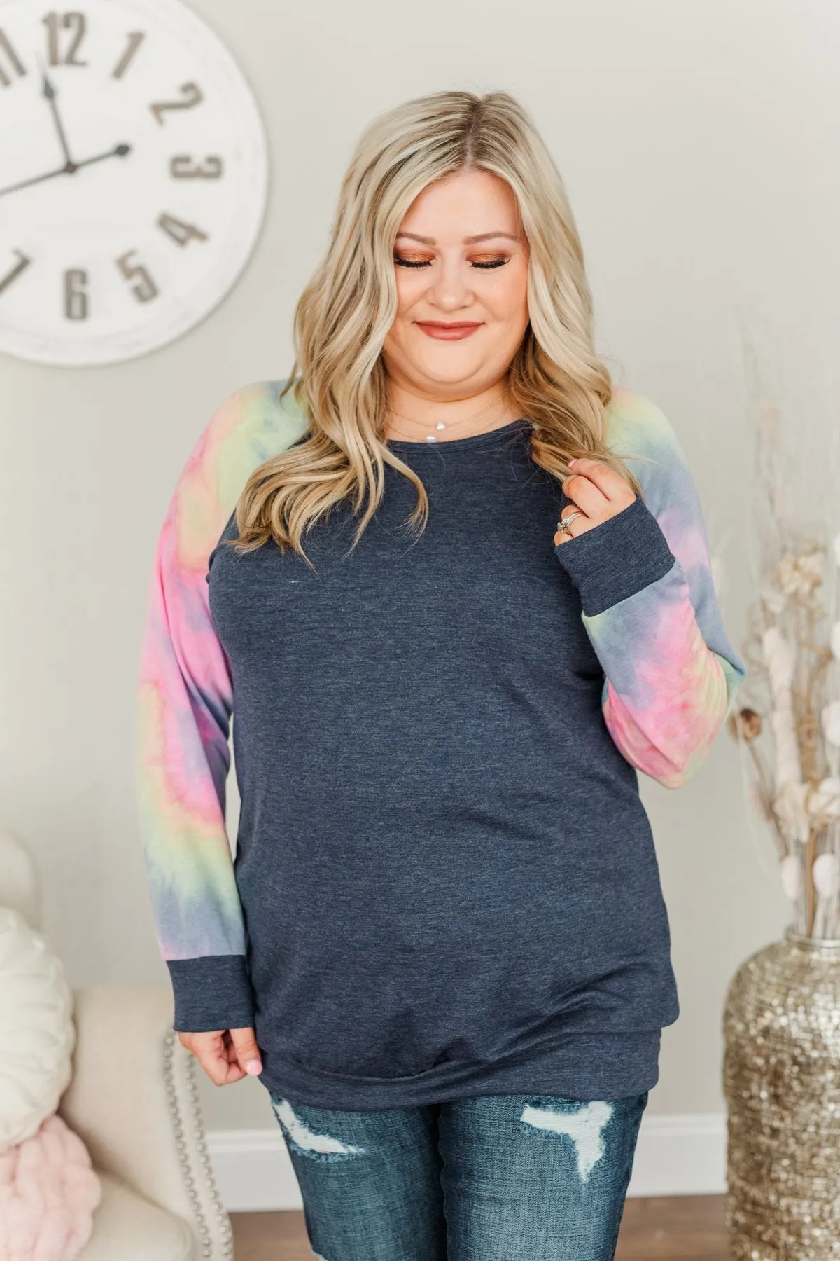 Feel The Sunshine Tie Dye Top- Navy & Multi-Color