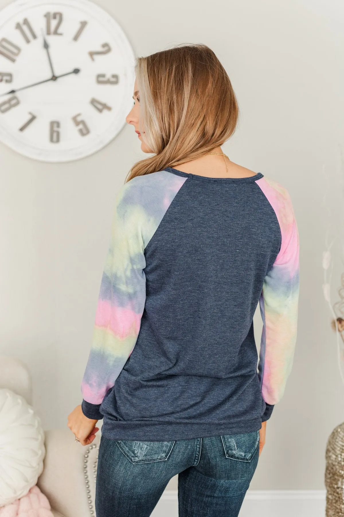 Feel The Sunshine Tie Dye Top- Navy & Multi-Color