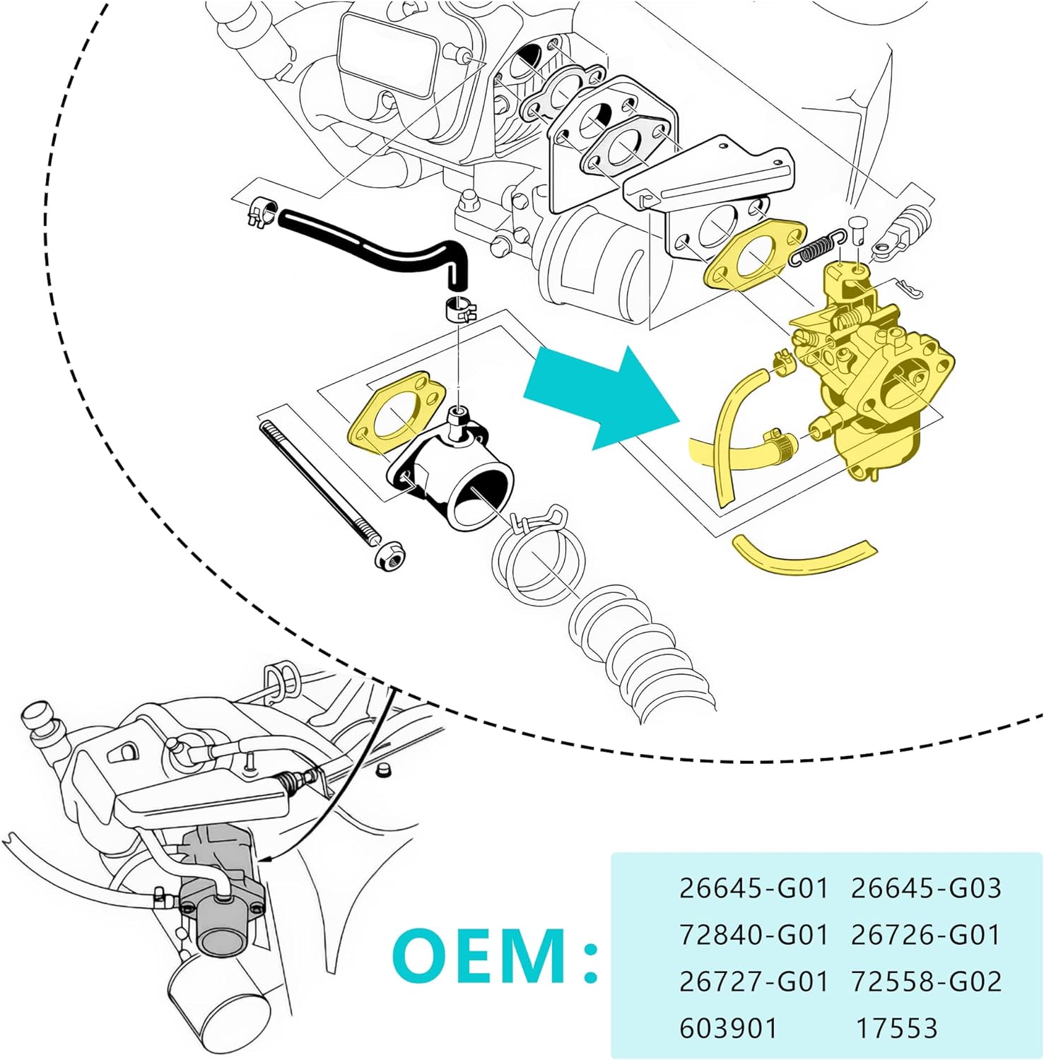 For EZGO Golf Cart Carburetor Fuel Pump Kit for TXT 1991-up 4-Cycle Mode - 10L0L