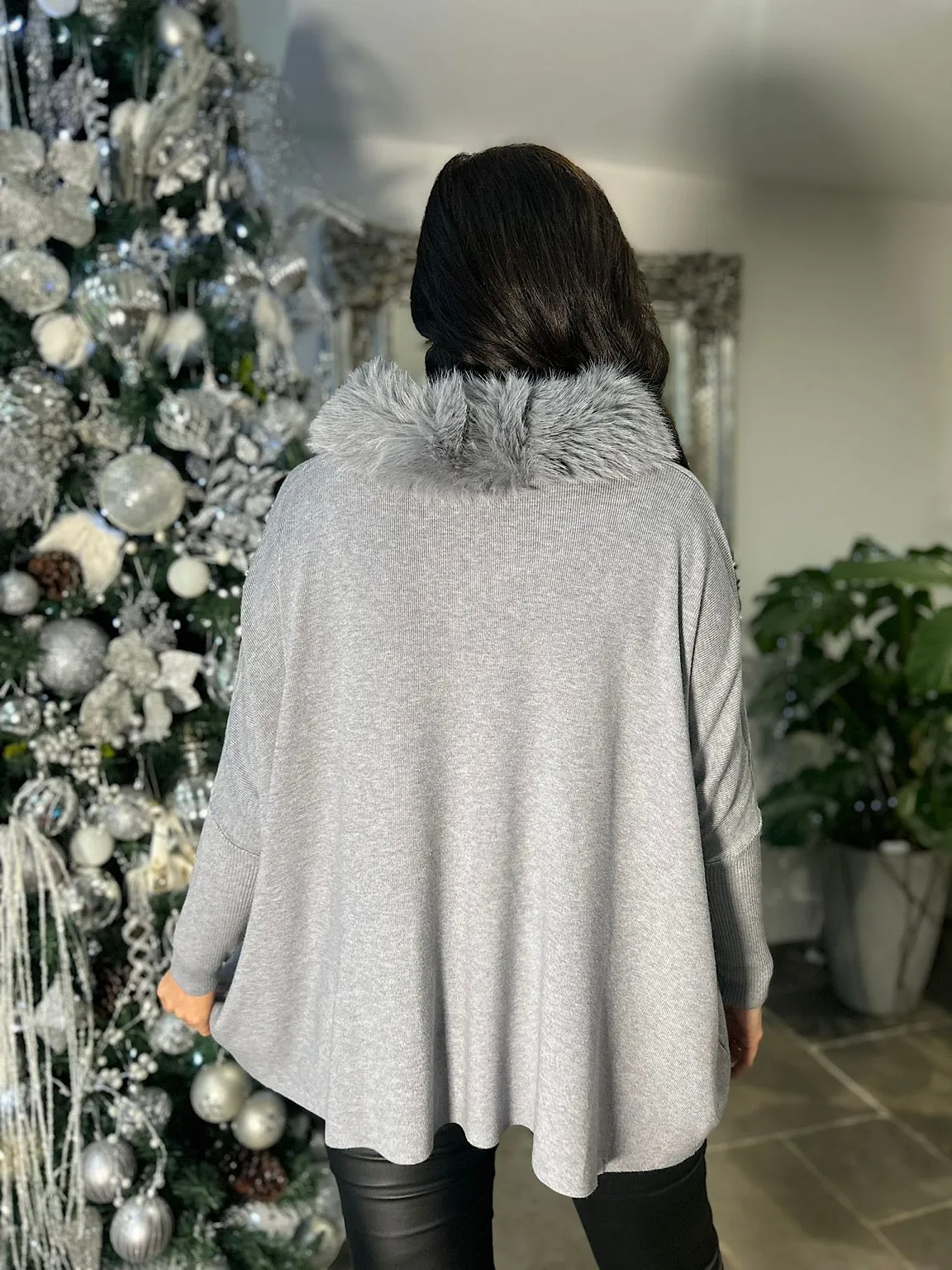 Grey Faux Fur Collar Jumper Mya