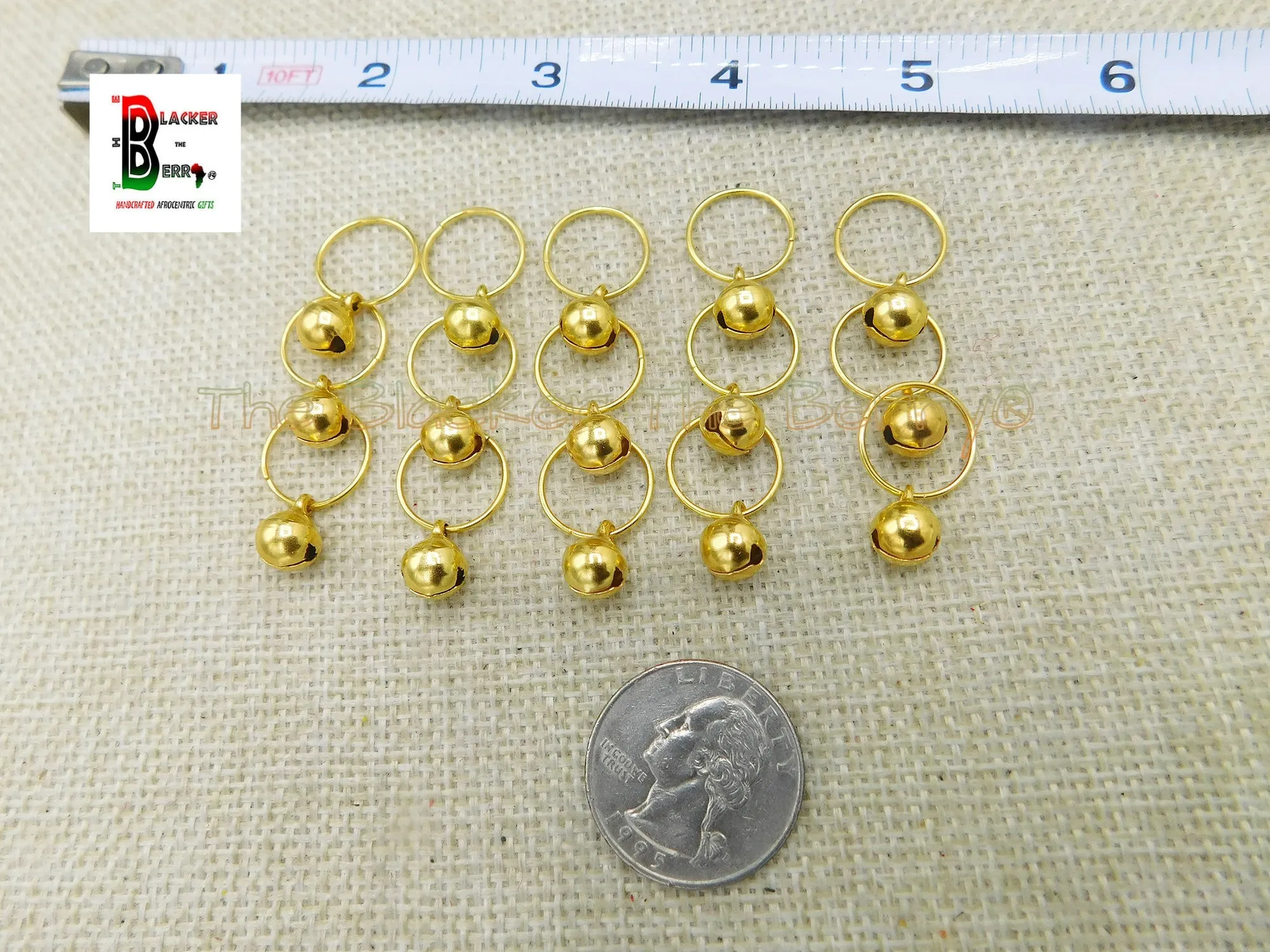 Hair Jewelry Accessories Small Bells Gold Rings Handmade Accessories Set of 15 Black Owned