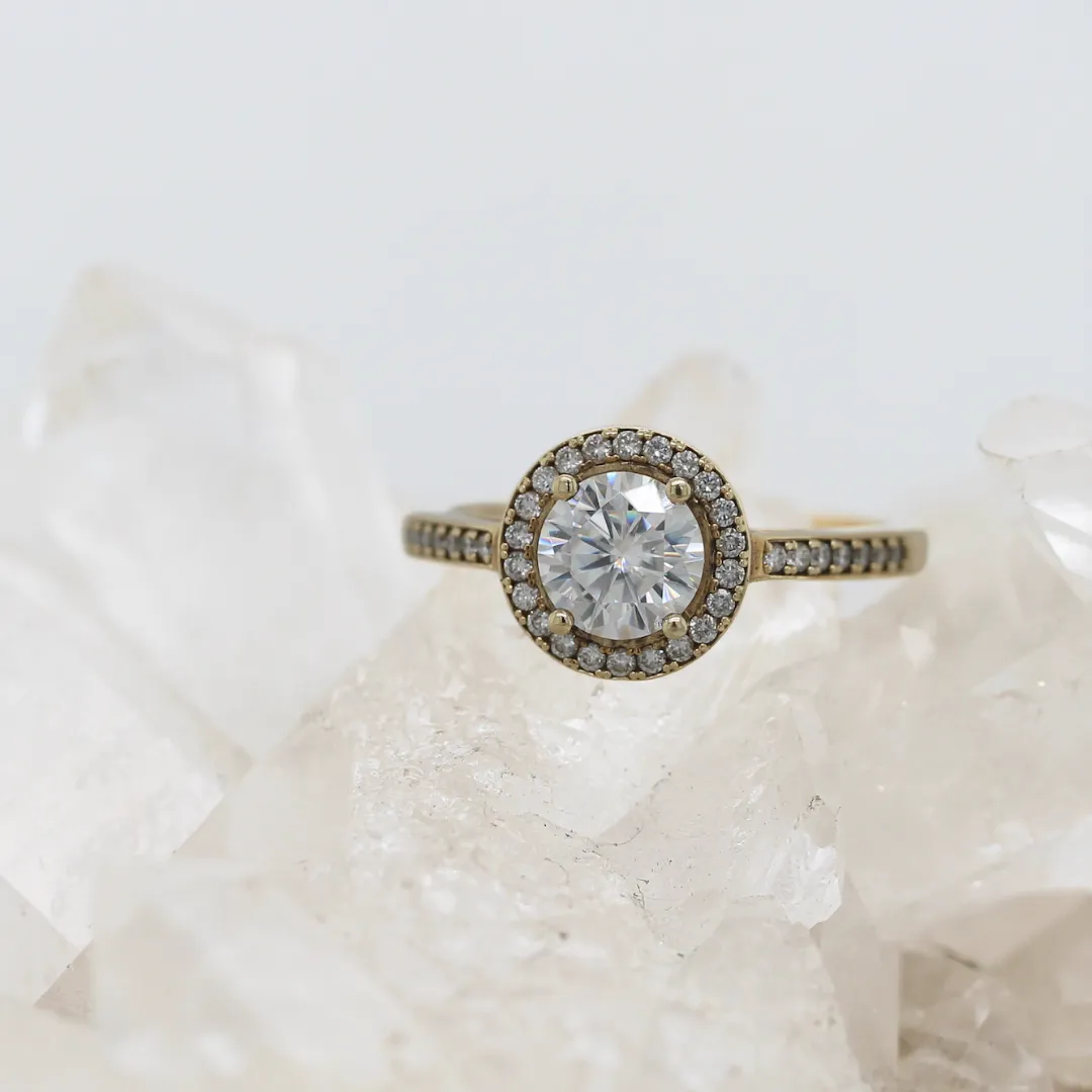 Halo Ring  - Moissanite - Yellow Gold - Ready to Ship