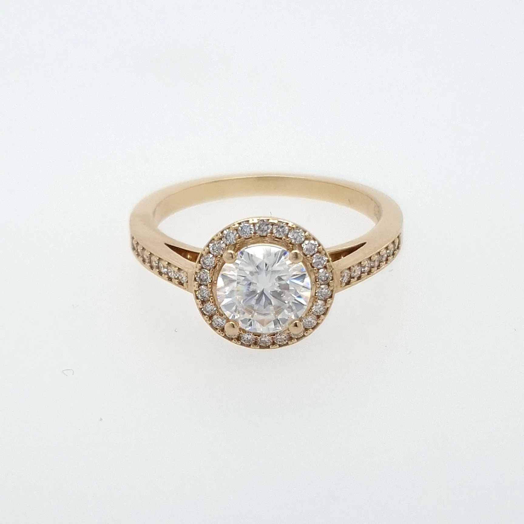 Halo Ring  - Moissanite - Yellow Gold - Ready to Ship