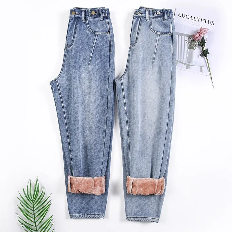 Harlan Denim Winter Loose Ankle Length High Waisted Jeans for Women