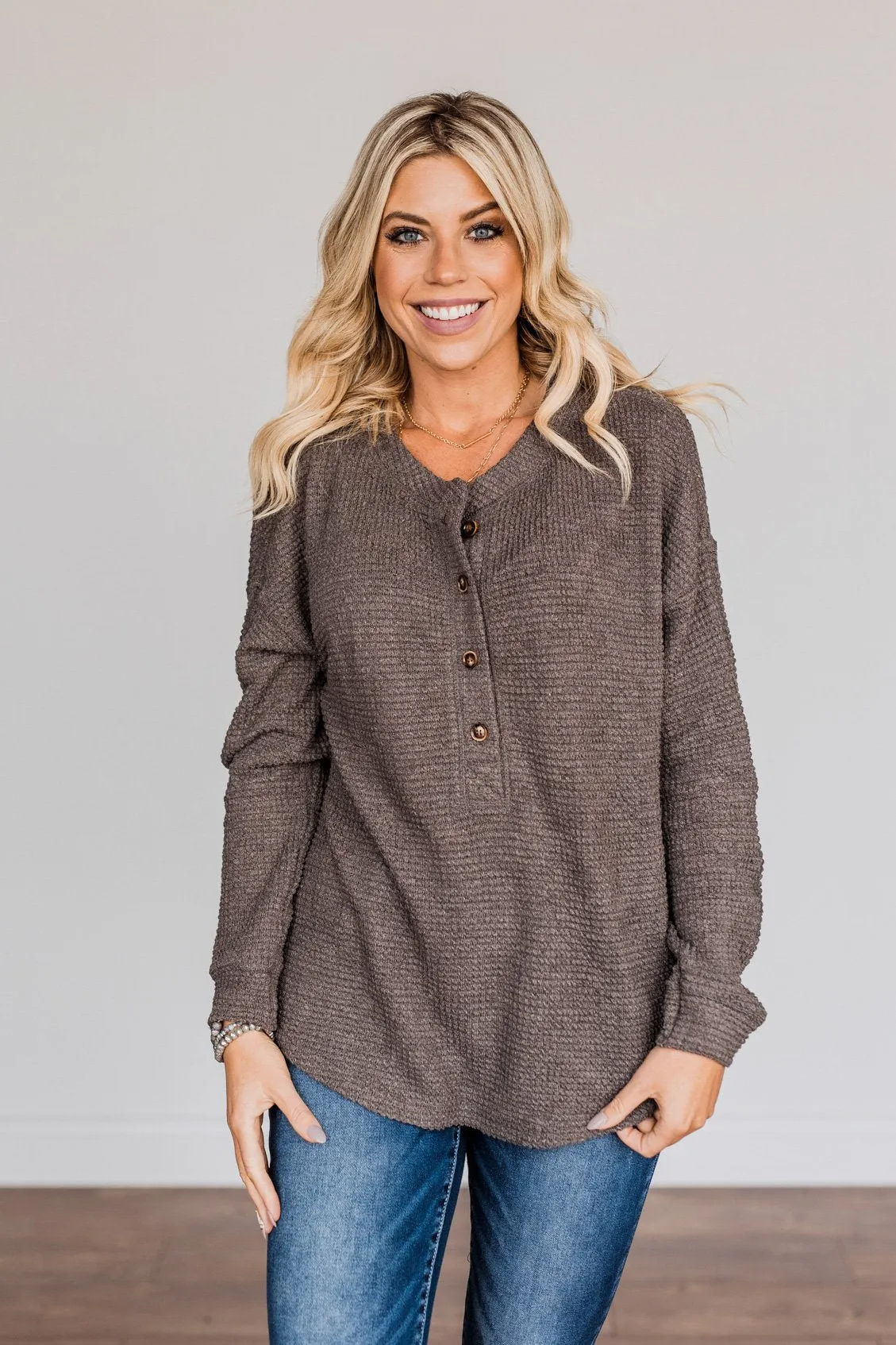 In My Thoughts Knit Long Sleeve Top- Charcoal