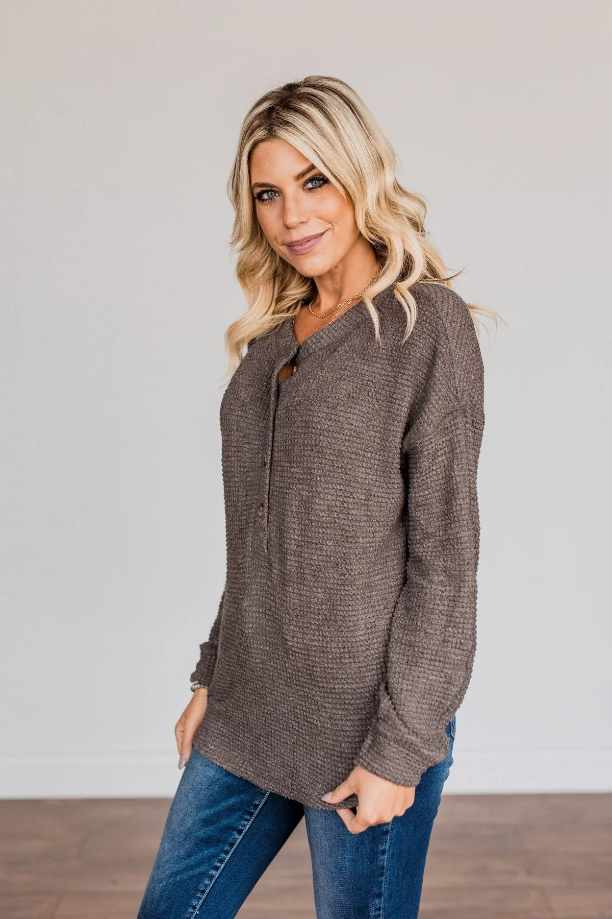 In My Thoughts Knit Long Sleeve Top- Charcoal