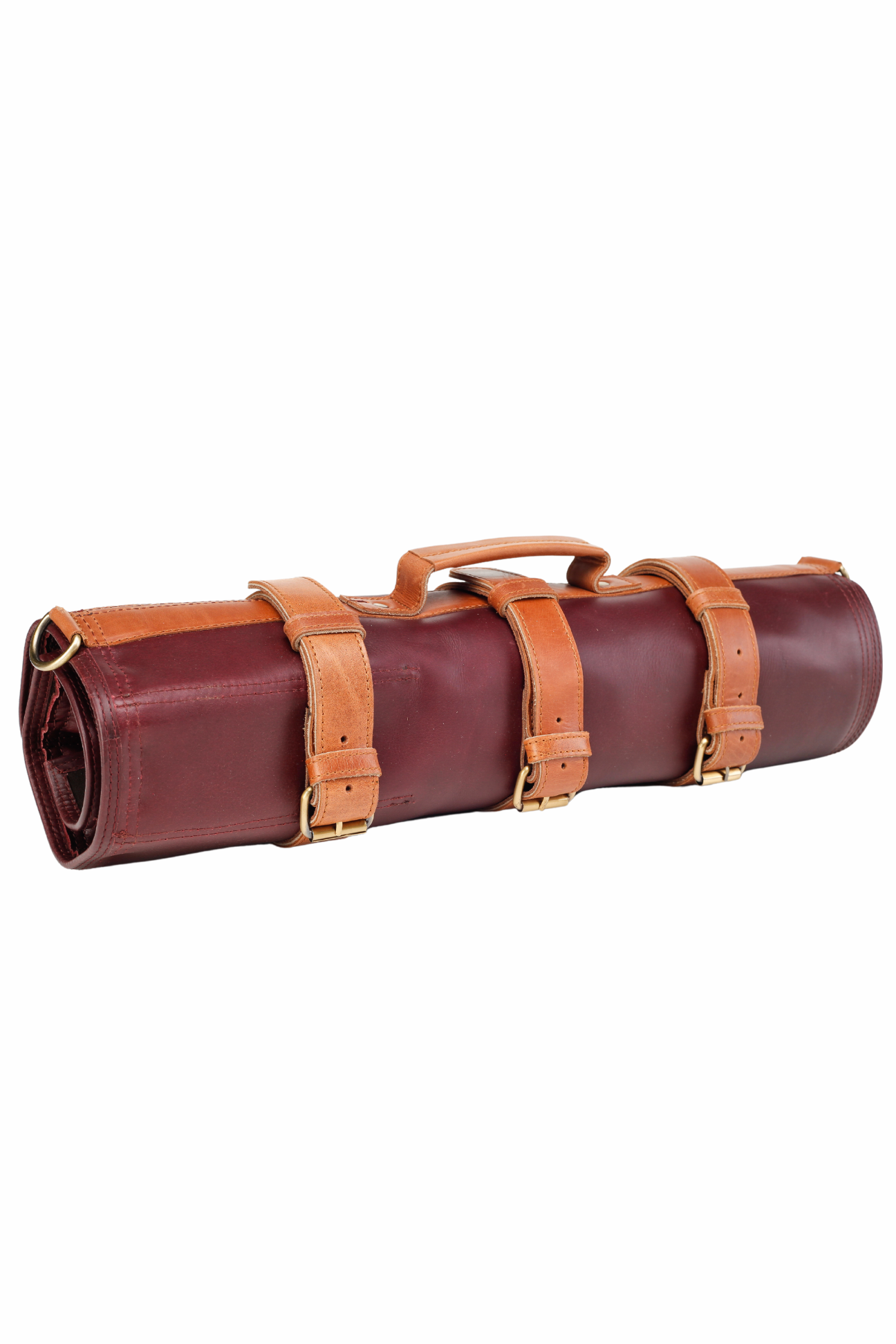 Leather Knife Roll- Bordo and Tan