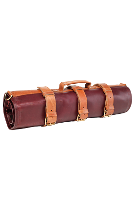 Leather Knife Roll- Bordo and Tan