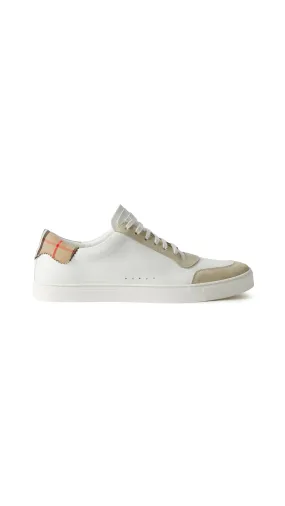 Leather, Suede and Check Cotton Sneakers - Neutral White