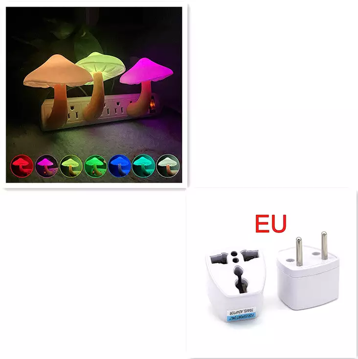 LED Night Light Mushroom Wall Socket Lamp EU US Plug Warm White Light-control Sensor Bedroom Light Home Decoration