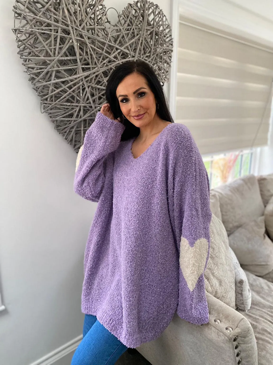 Lilac Premium Popcorn Heart Knit Jumper Julie