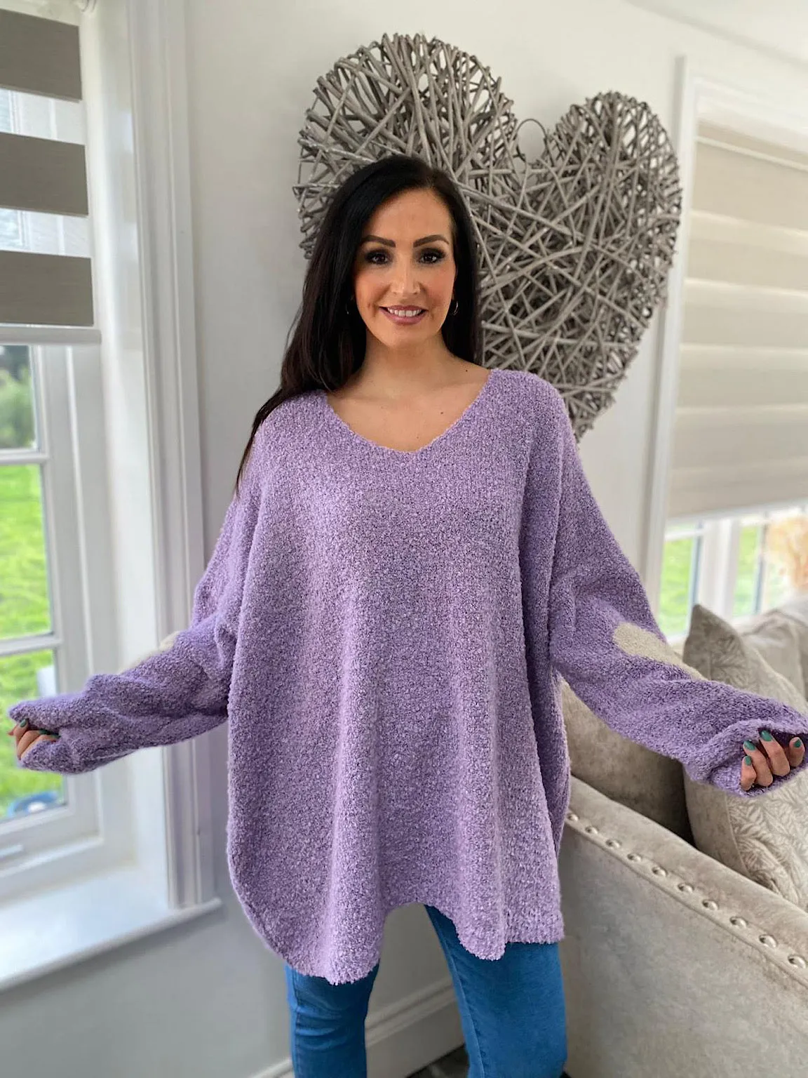 Lilac Premium Popcorn Heart Knit Jumper Julie