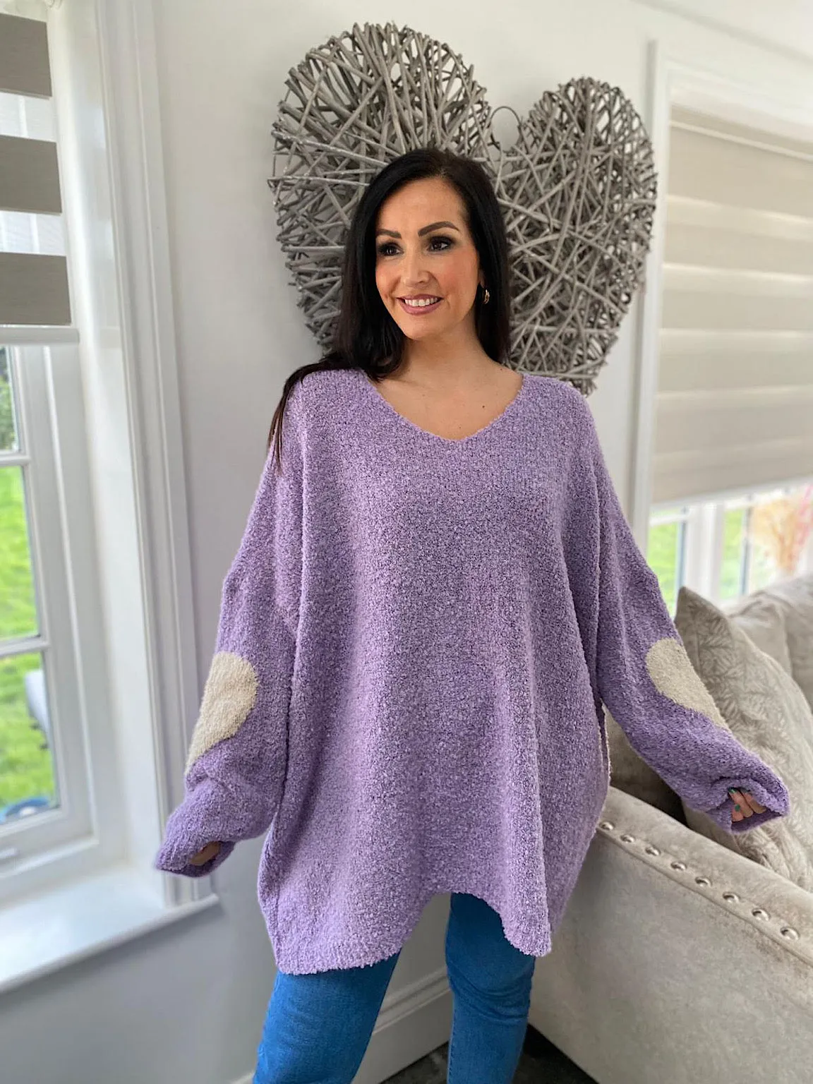 Lilac Premium Popcorn Heart Knit Jumper Julie