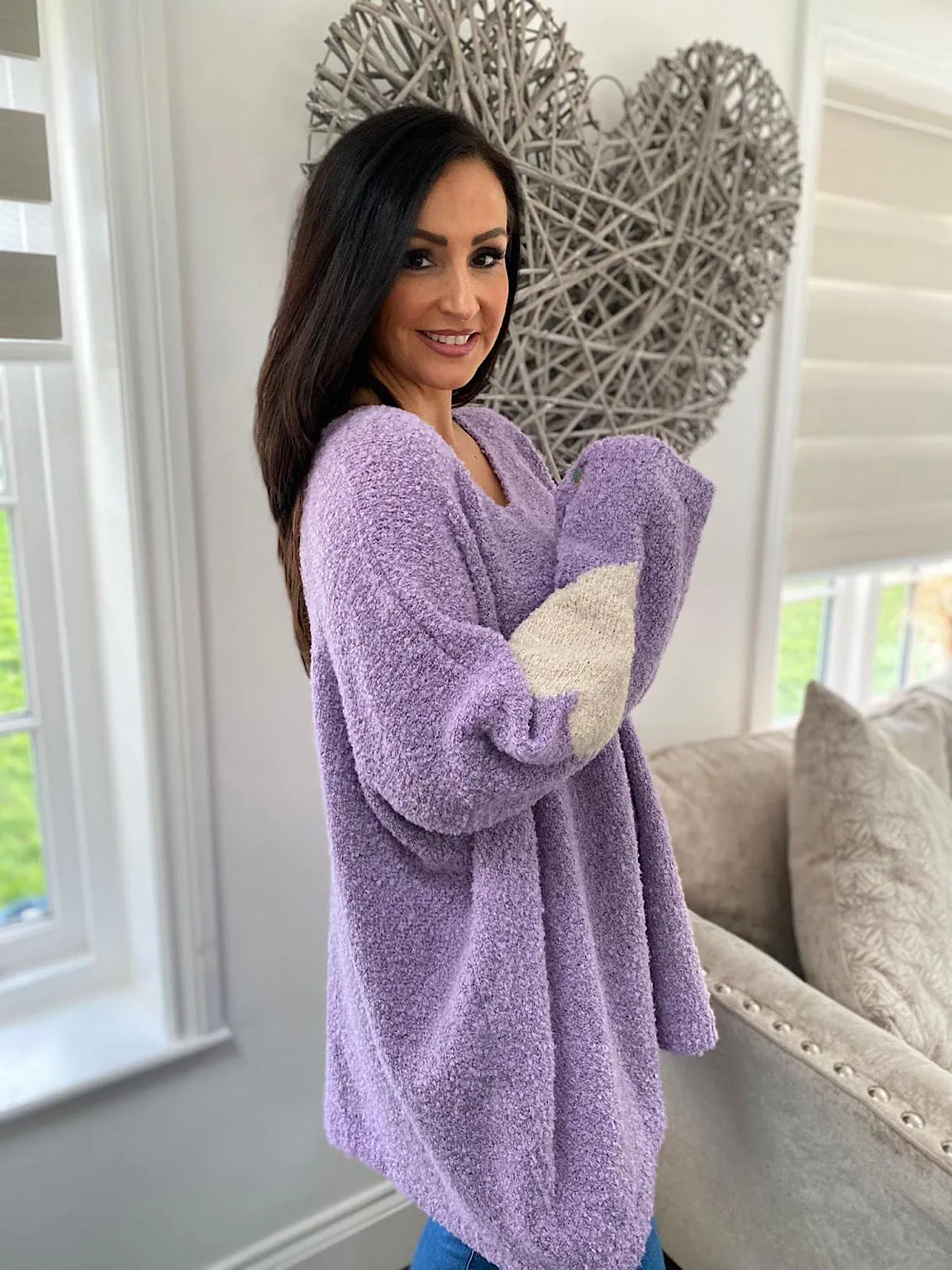 Lilac Premium Popcorn Heart Knit Jumper Julie