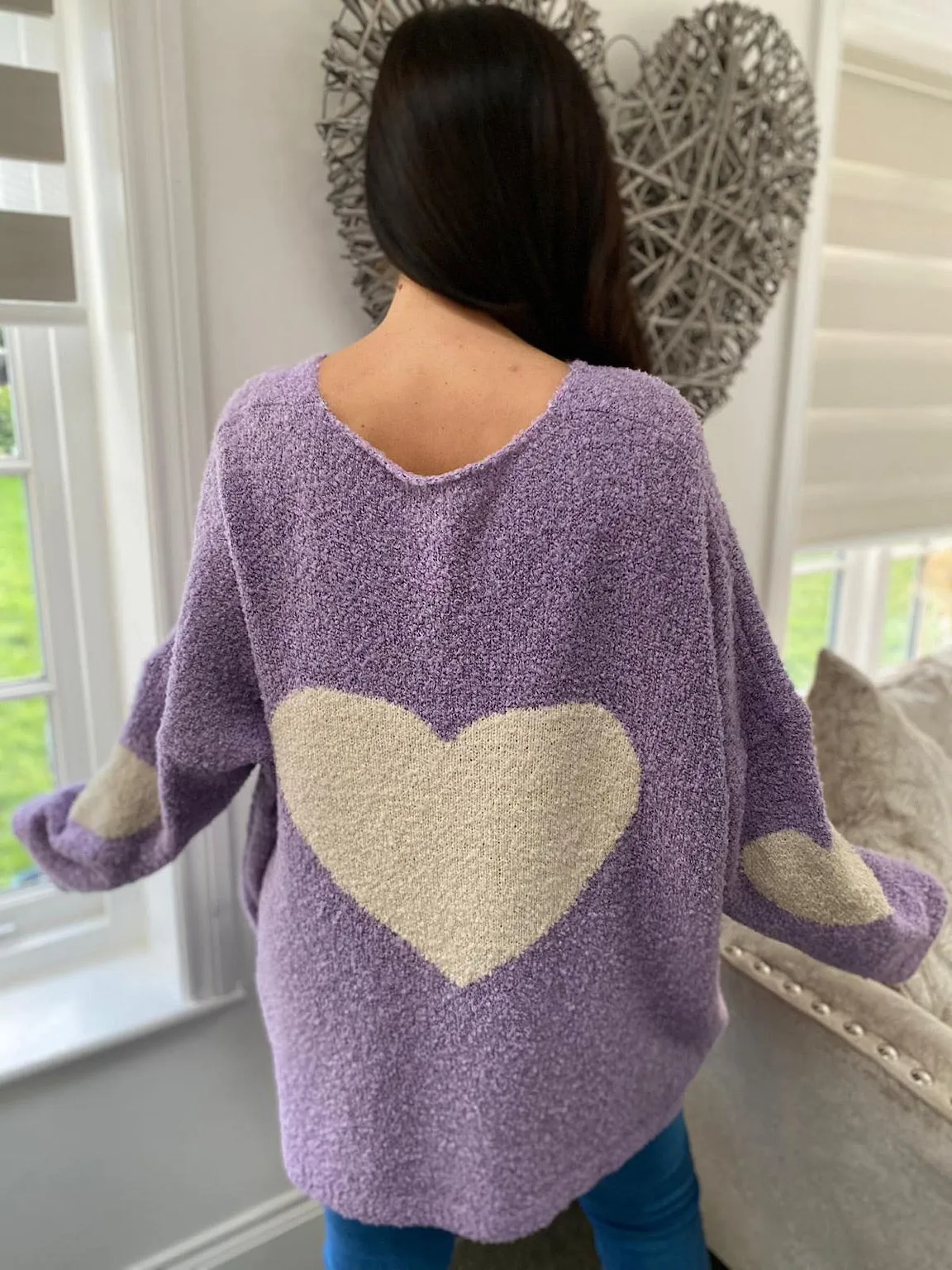 Lilac Premium Popcorn Heart Knit Jumper Julie