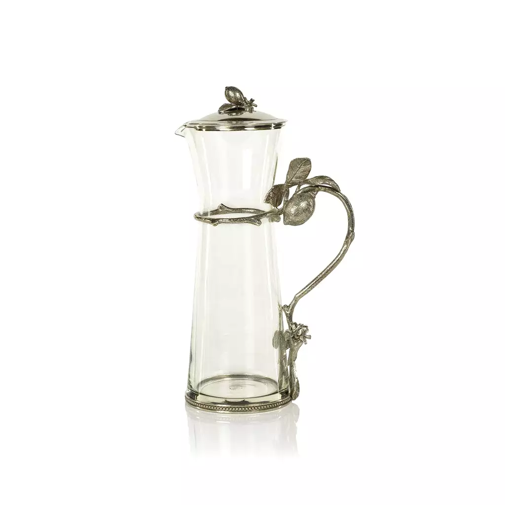 Limon Agria Pewter & Glass Pitcher With Lid