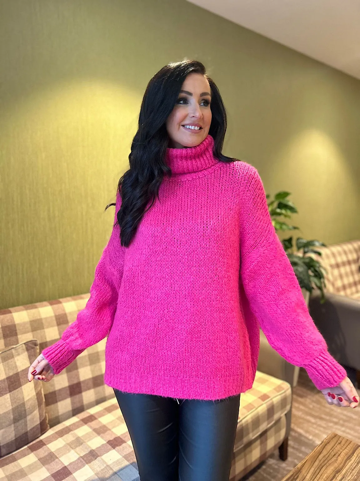 Lipstick Pink Premium Roll Neck Jumper India