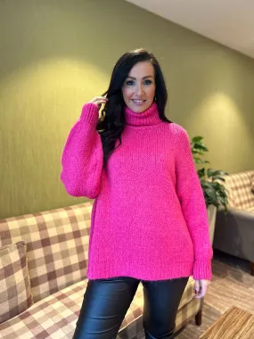 Lipstick Pink Premium Roll Neck Jumper India