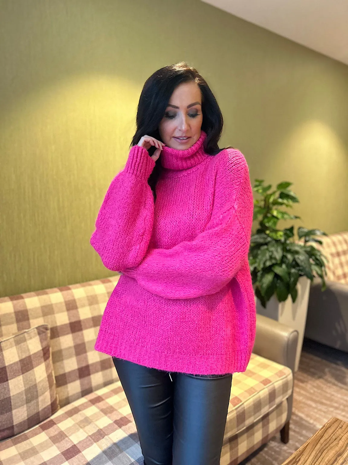 Lipstick Pink Premium Roll Neck Jumper India