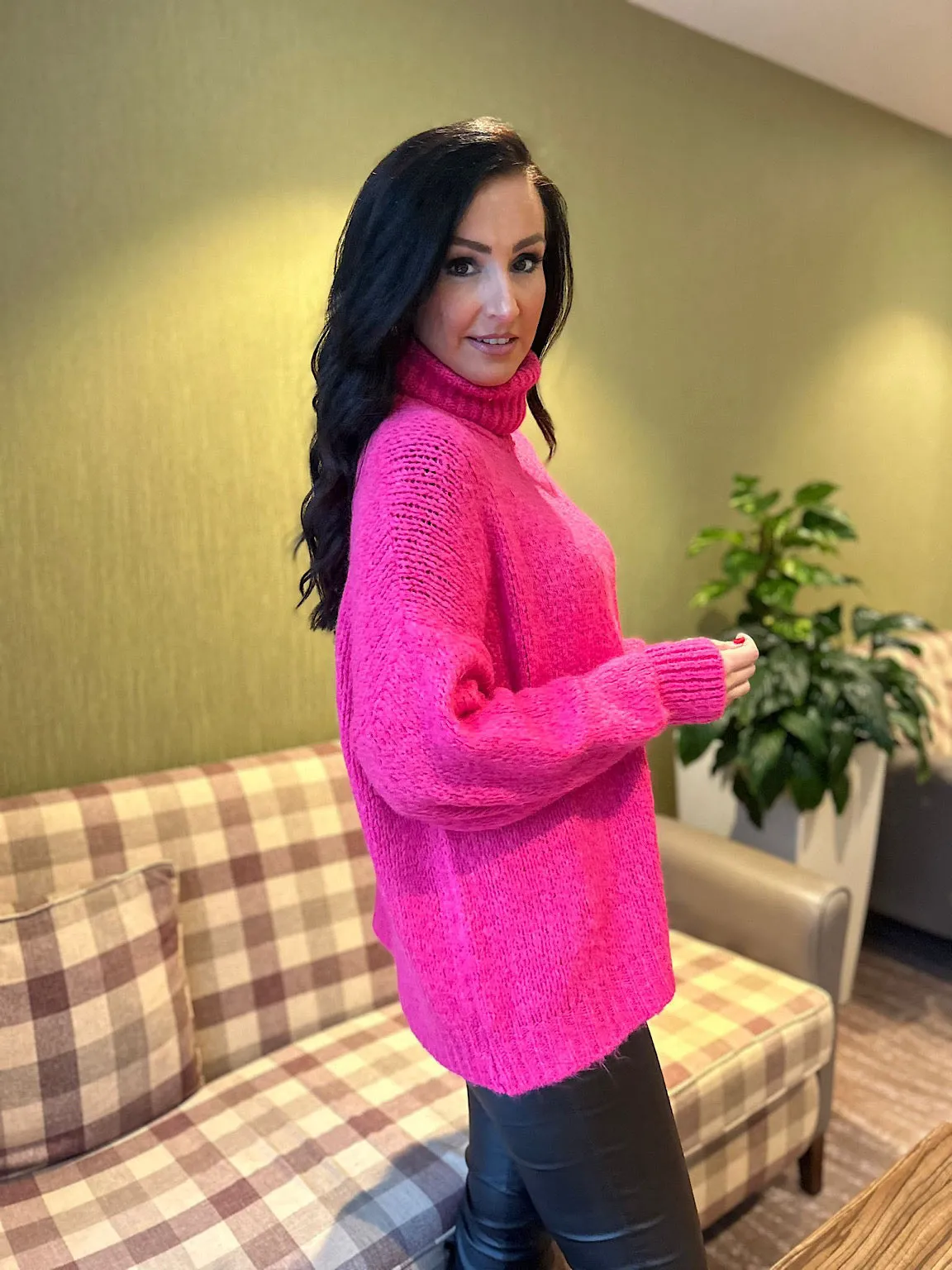 Lipstick Pink Premium Roll Neck Jumper India