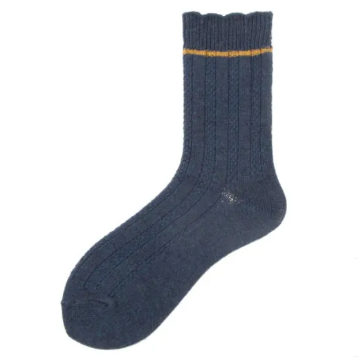 Loose Cuff Wool + Cotton Socks | Navy Blue