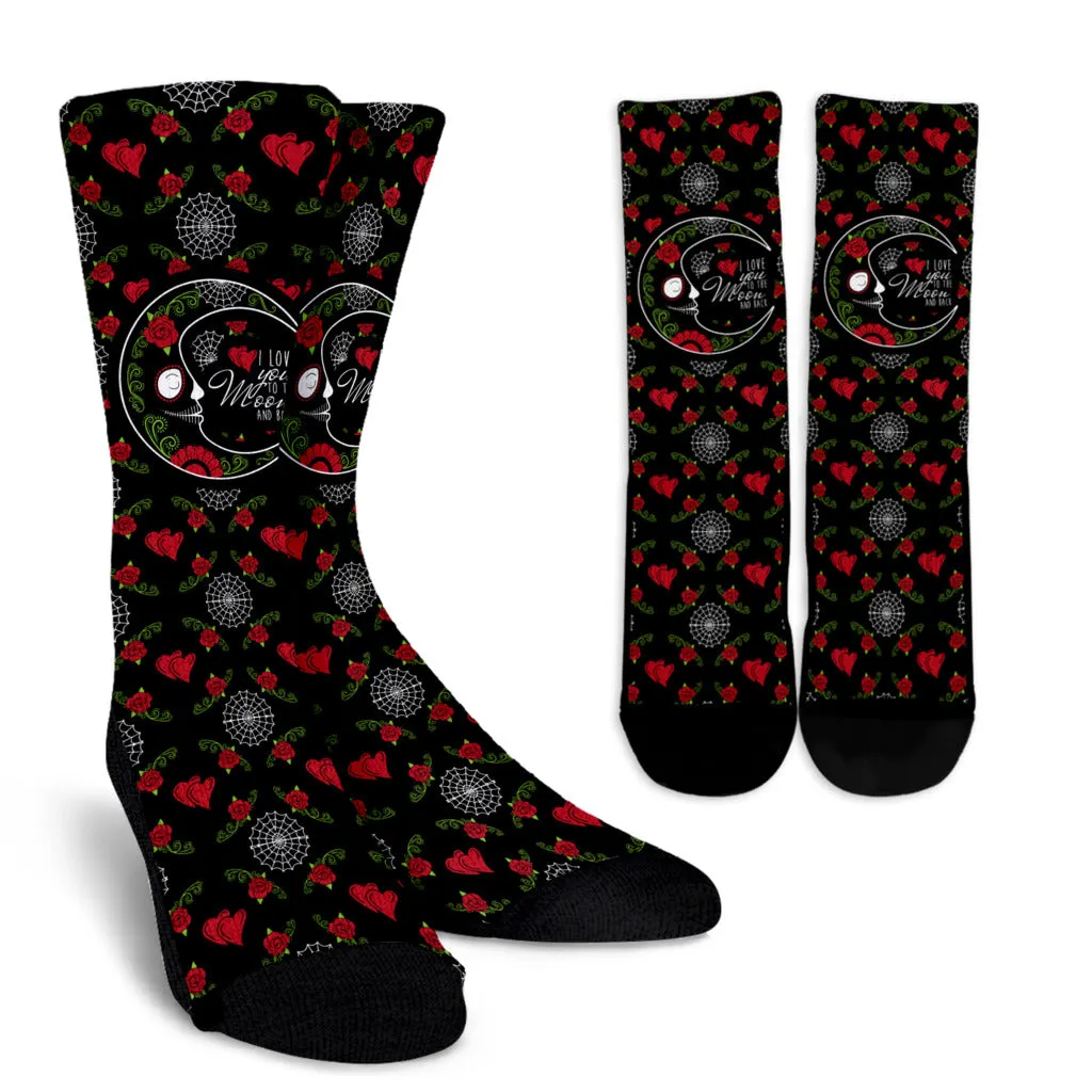 Love You To The Moon Sugar Skull Crew Socks