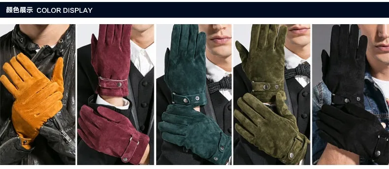 Men's Fashion Driving Warm Winter Genuine Leather Pigskin Gloves