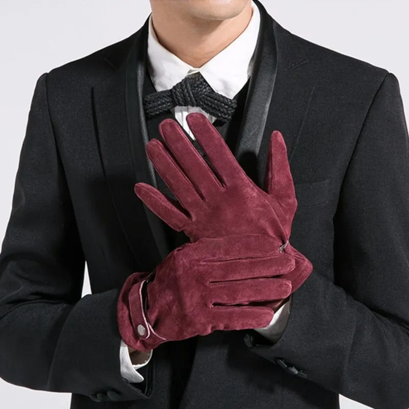 Men's Fashion Driving Warm Winter Genuine Leather Pigskin Gloves