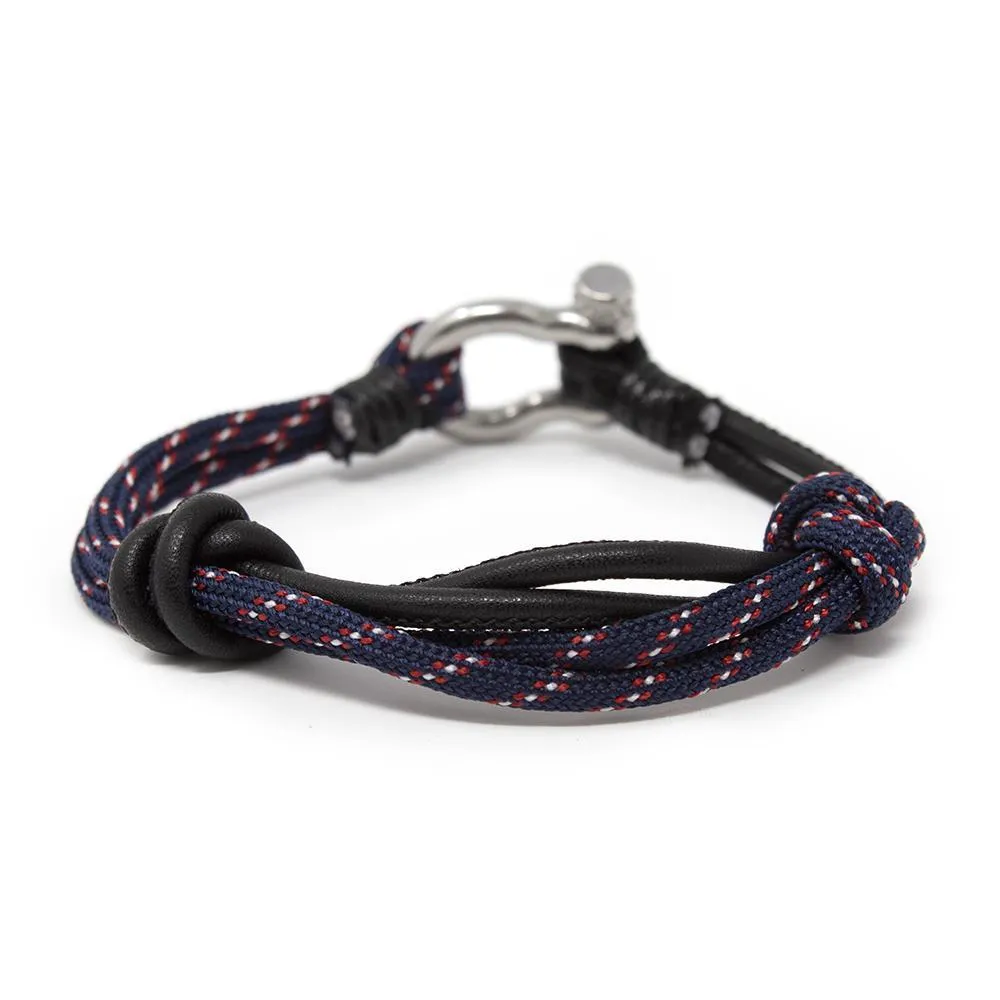 Men's Leather and Rope Bracelet with Shackle Black and Blue