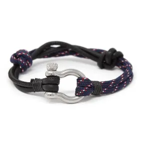 Men's Leather and Rope Bracelet with Shackle Black and Blue