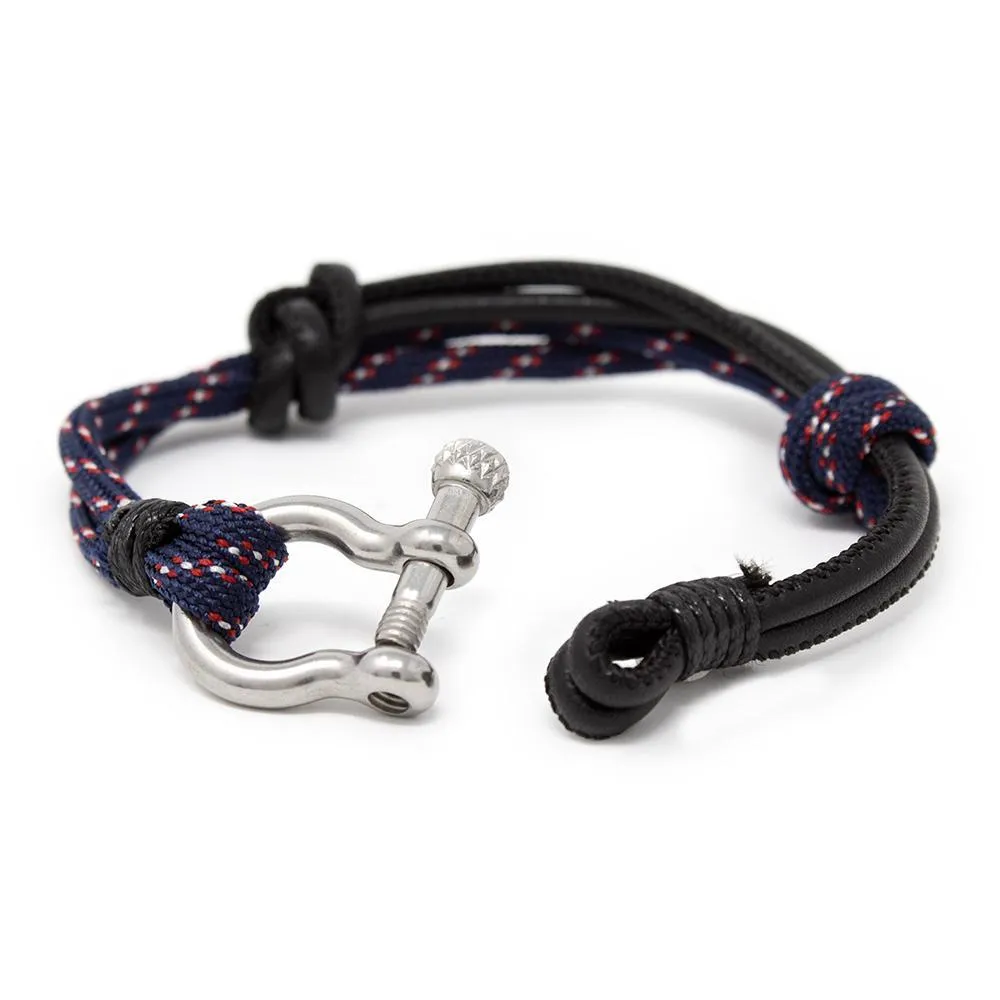 Men's Leather and Rope Bracelet with Shackle Black and Blue