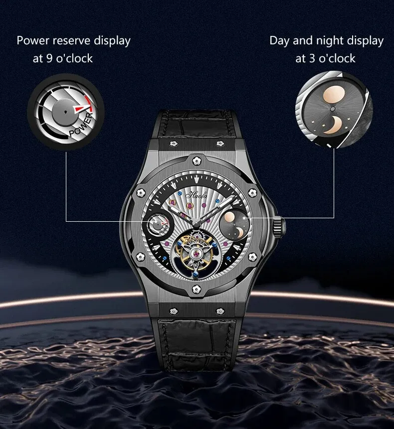 Men's Luxury Moonphase Flying Tourbillon Waterproof Mechanical Watch